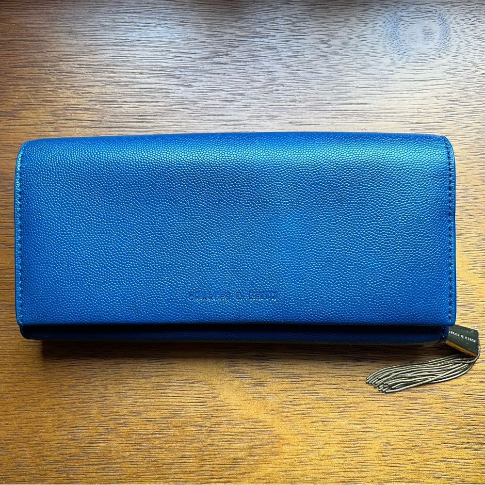 CHARLES & KEITH blue tassel detail long wallet